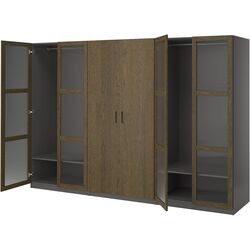 Шкаф Ikea Pax/Tonstad полки/штанги/ящики/корзина/стекло 300x60x201 (Тёмно-серо-коричневый/Дубовый Шпон Морённый) Thumb