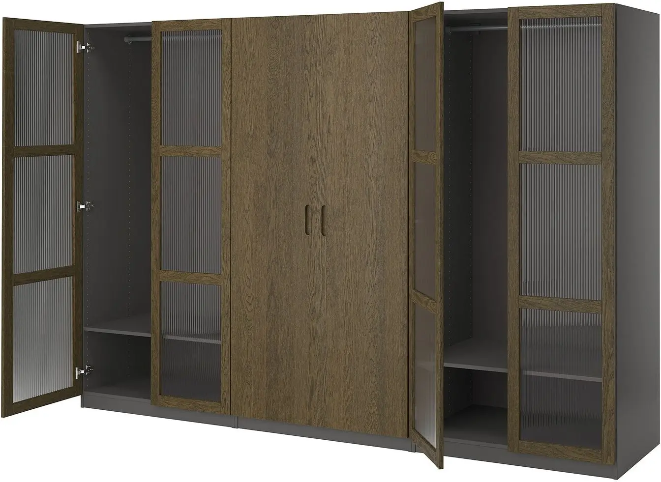 Шкаф Ikea Pax/Tonstad полки/штанги/ящики/корзина/стекло 300x60x201 (Тёмно-серо-коричневый/Дубовый Шпон Морённый) - 3