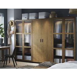 Dulap Ikea Pax/Tonstad rafturi/bare/sertare/cos/sticla 300x60x201 (Gri inchis maro/Furnir Stejar Vopsit)