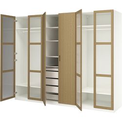 Dulap Ikea Pax/Tonstad rafturi/bare/sertare/cos/sticla 300x60x236 (Alb/Furnir Stejar) Thumb