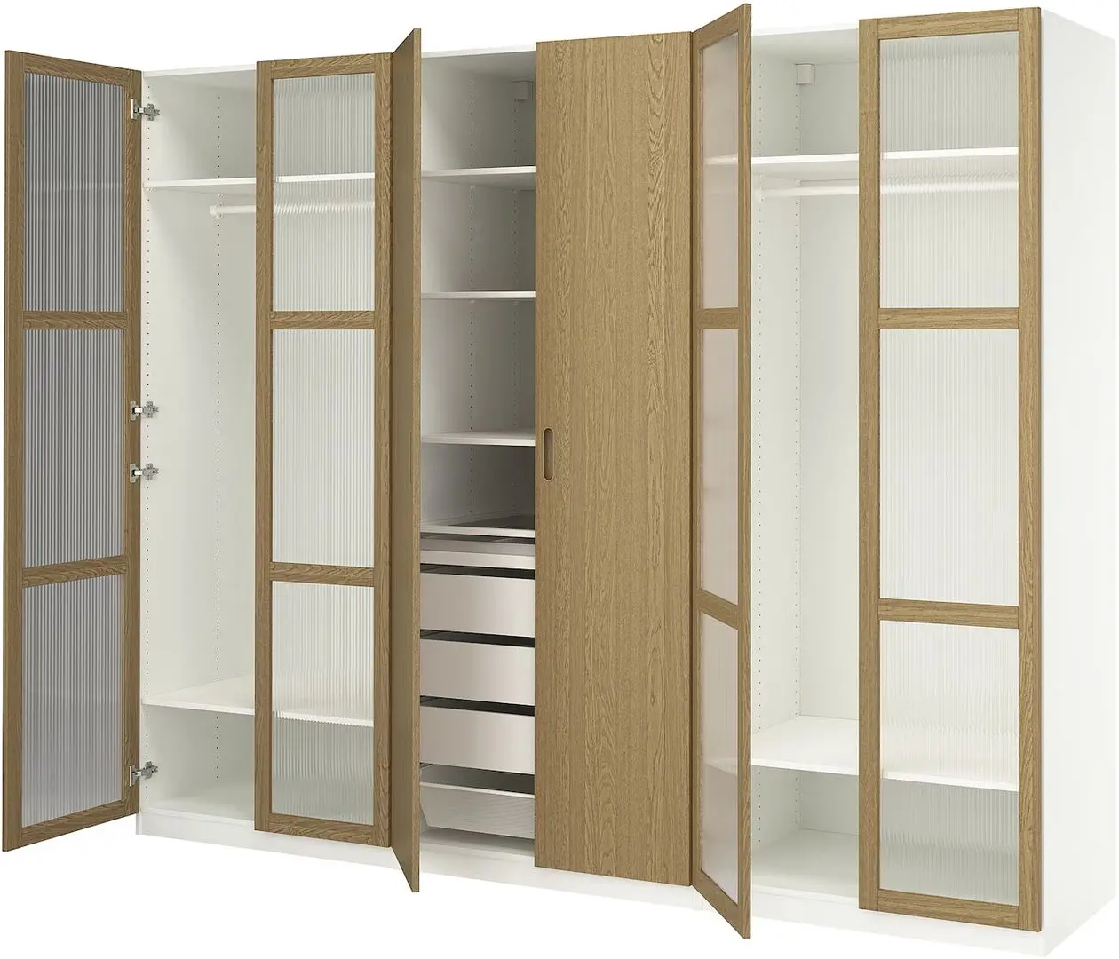 Dulap Ikea Pax/Tonstad rafturi/bare/sertare/cos/sticla 300x60x236 (Alb/Furnir Stejar)