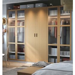 Dulap Ikea Pax/Tonstad rafturi/bare/sertare/cos/sticla 300x60x236 (Alb/Furnir Stejar)