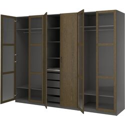 Dulap Ikea Pax/Tonstad rafturi/bare/sertare/cos/sticla 300x60x236 (Gri inchis maro/Furnir Stejar Vopsit) Thumb