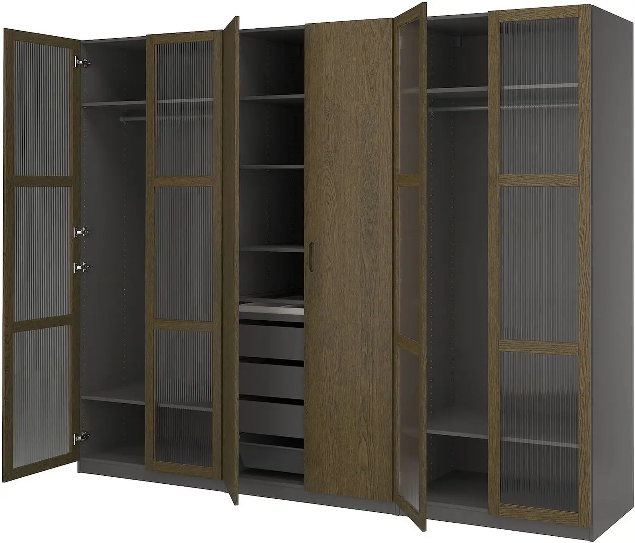 Dulap Ikea Pax/Tonstad rafturi/bare/sertare/cos/sticla 300x60x236 (Gri inchis maro/Furnir Stejar Vopsit) - 3