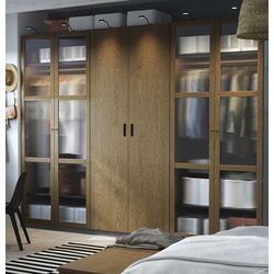 Dulap Ikea Pax/Tonstad rafturi/bare/sertare/cos/sticla 300x60x236 (Gri inchis maro/Furnir Stejar Vopsit)