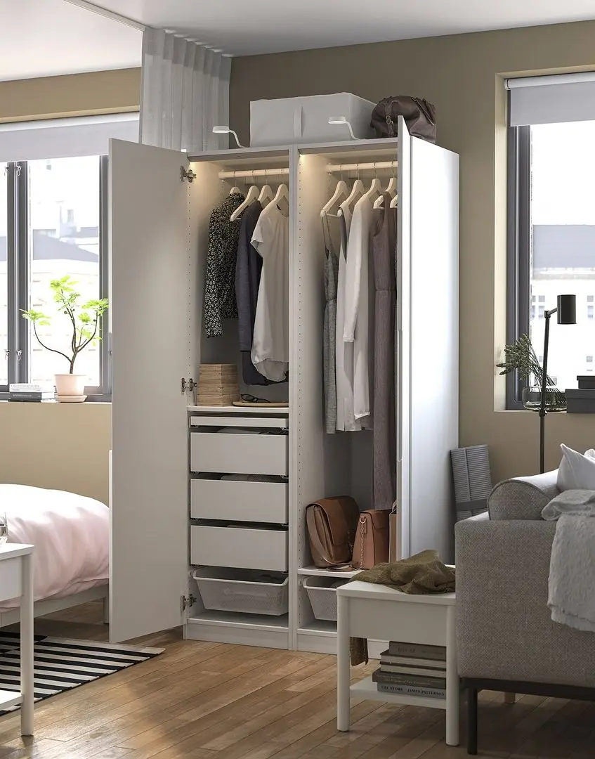 Dulap Ikea Pax/Tonstad rafturi/bare/sertare/cosuri 100x60x201 (Alb)