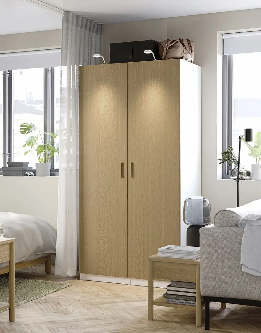 Dulap Ikea Pax/Tonstad rafturi/bare/sertare/cosuri 100x60x201 (Alb/Furnir Stejar)