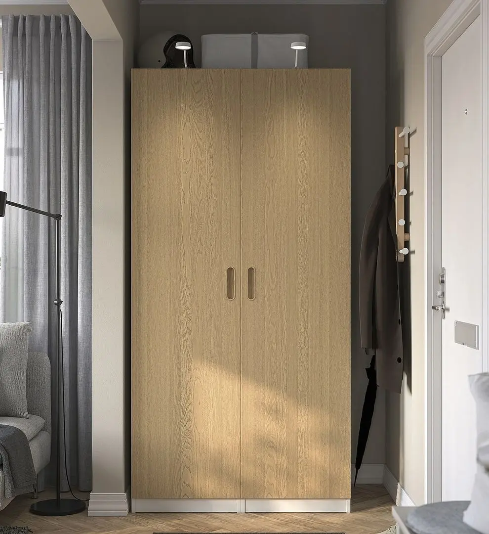 Dulap Ikea Pax/Tonstad rafturi/bare/sertare/cosuri 100x60x201 (Alb/Furnir Stejar)