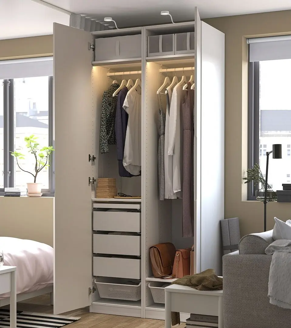 Dulap Ikea Pax/Tonstad rafturi/bare/sertare/cosuri 100x60x236 (Alb)