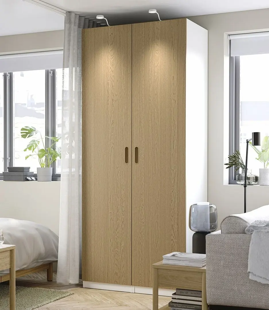 Dulap Ikea Pax/Tonstad rafturi/bare/sertare/cosuri 100x60x236 (Alb/Furnir Stejar)