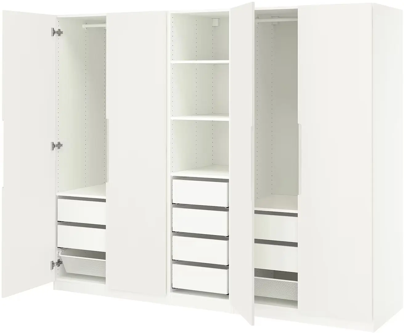 Dulap Ikea Pax/Tonstad rafturi/bare/sertare/cosuri 250x60x201 (Alb)