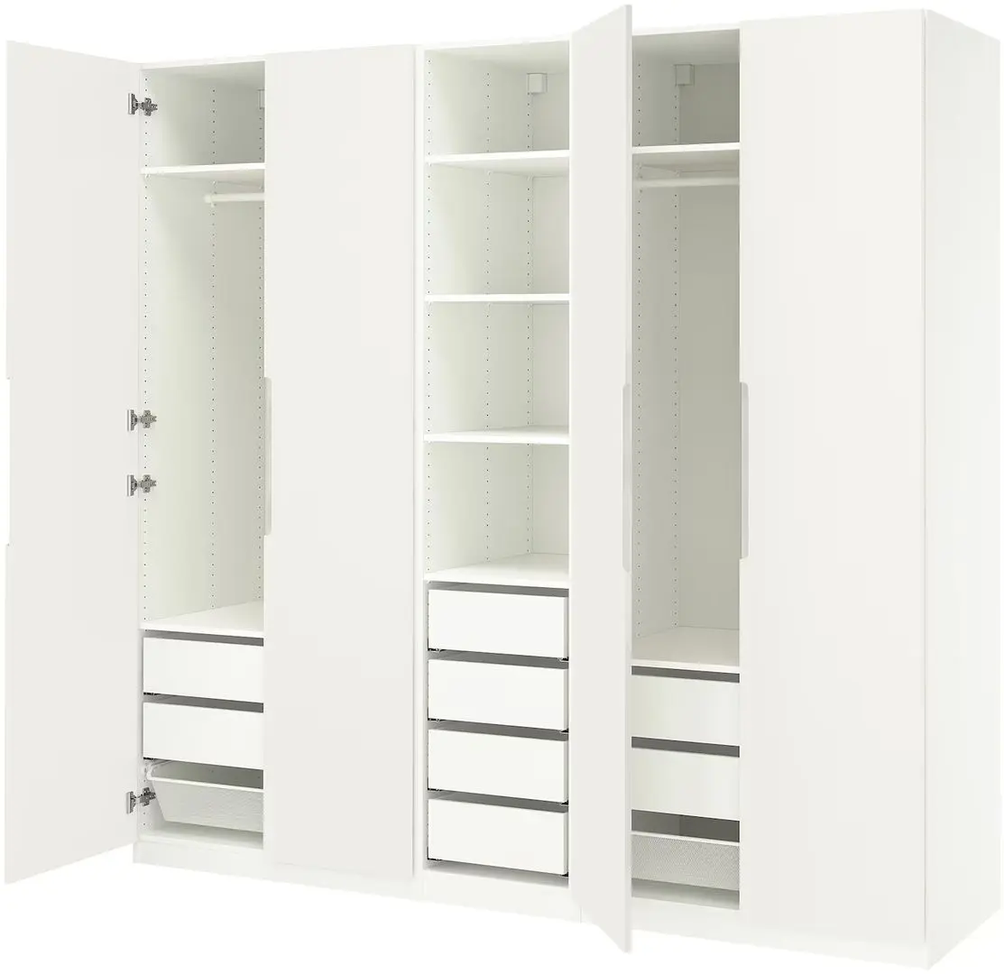 Dulap Ikea Pax/Tonstad rafturi/bare/sertare/cosuri 250x60x236 (Alb)