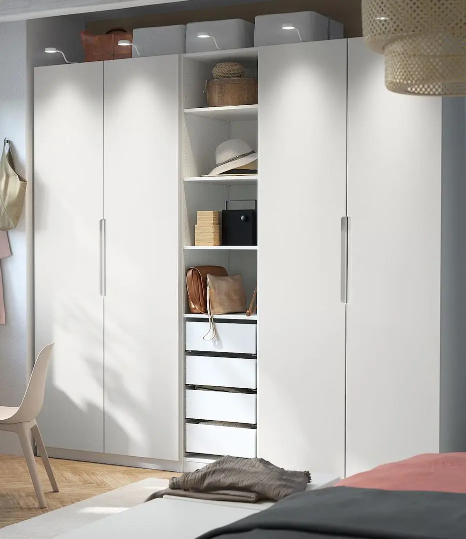 Dulap Ikea Pax/Tonstad rafturi/bare/sertare/cosuri 250x60x236 (Alb)