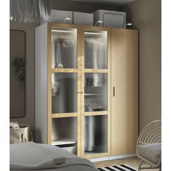 Dulap Ikea Pax/Tonstad rafturi/bare/sertare/cosuri/sticla 150x60x201 (Alb/Furnir Stejar)