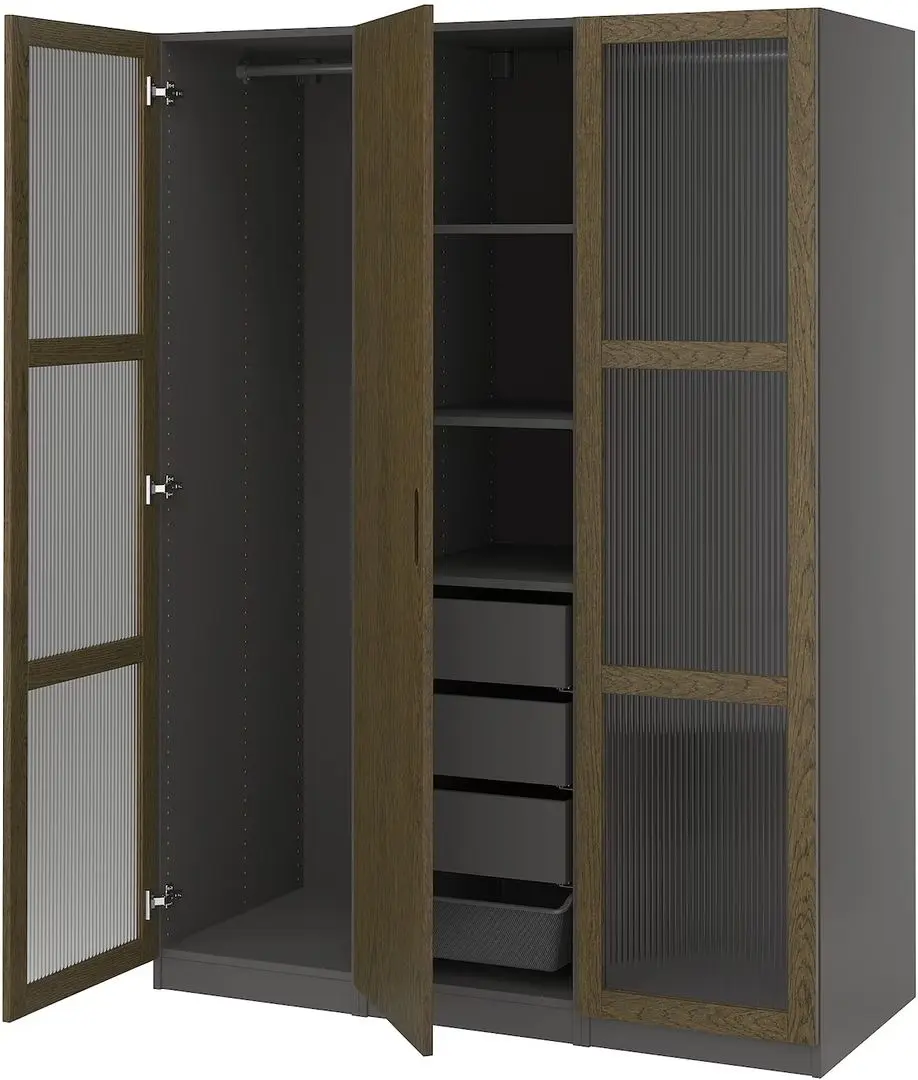 Dulap Ikea Pax/Tonstad rafturi/bare/sertare/cosuri/sticla 150x60x201 (Gri inchis maro/Furnir Stejar Vopsit) - 3