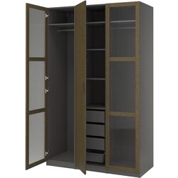 Шкаф Ikea Pax/Tonstad полки/штанги/ящики/корзины/стекло 150x60x236 (Тёмно-серо-коричневый/Дубовый Шпон Морённый) Thumb