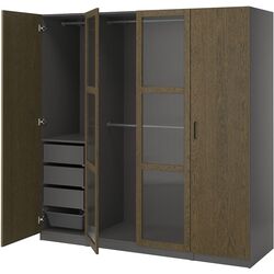 Dulap Ikea Pax/Tonstad rafturi/bare/sertare/cosuri/sticla 200x60x201 (Gri inchis maro/Furnir Stejar Vopsit) Thumb