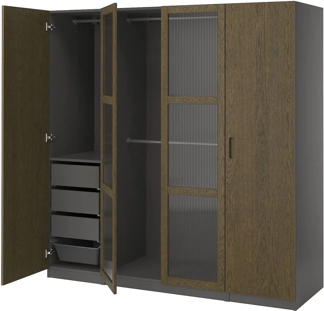 Dulap Ikea Pax/Tonstad rafturi/bare/sertare/cosuri/sticla 200x60x201 (Gri inchis maro/Furnir Stejar Vopsit) - 2