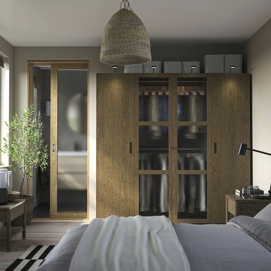 Dulap Ikea Pax/Tonstad rafturi/bare/sertare/cosuri/sticla 200x60x201 (Gri inchis maro/Furnir Stejar Vopsit) - 8