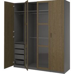 Шкаф Ikea Pax/Tonstad полки/штанги/ящики/корзины/стекло 200x60x236 (Тёмно-серо-коричневый/Дубовый Шпон Морённый) Thumb