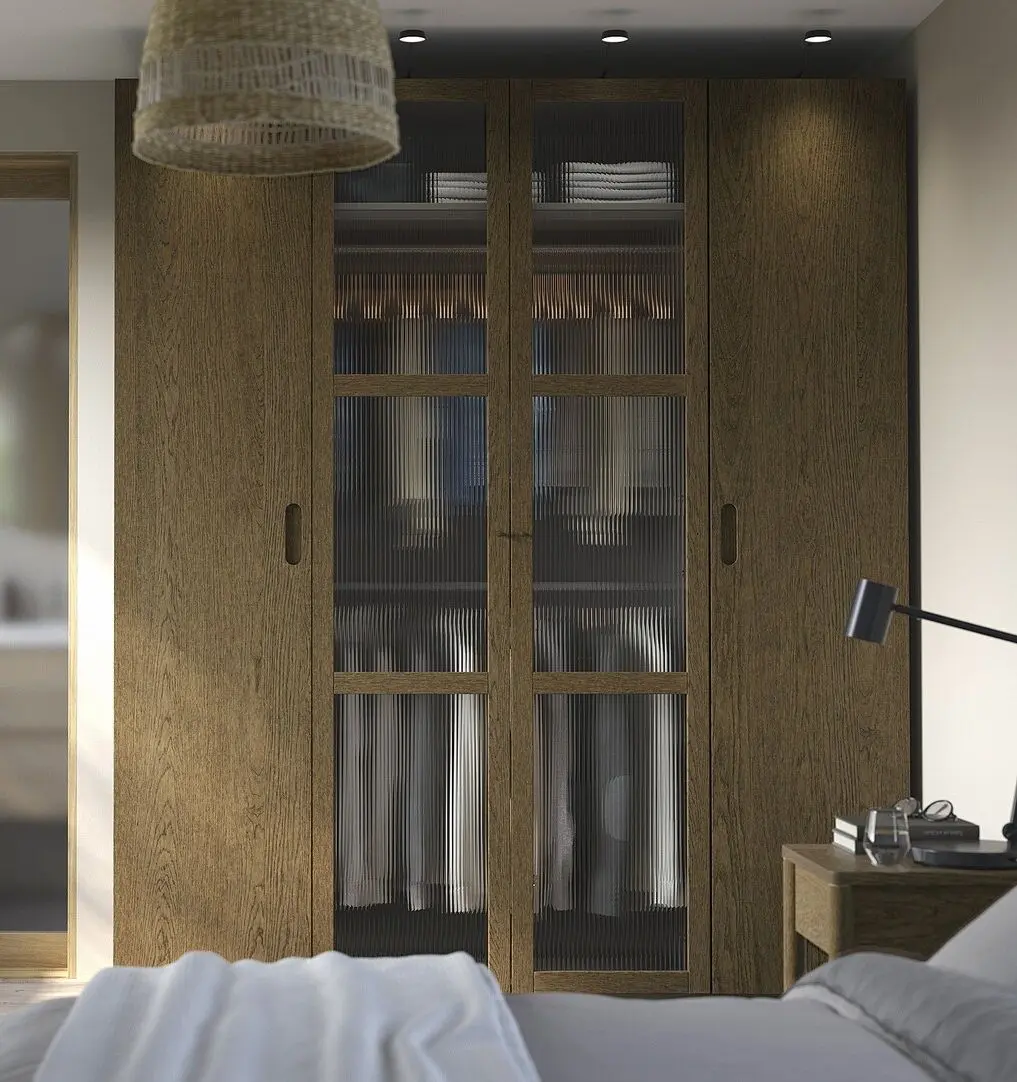 Шкаф Ikea Pax/Tonstad полки/штанги/ящики/корзины/стекло 200x60x236 (Тёмно-серо-коричневый/Дубовый Шпон Морённый)