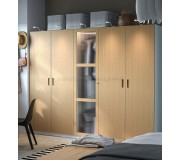 Dulap Ikea Pax/Tonstad rafturi/bare/sertare/cosuri/sticla 250x60x201 (Alb/Furnir Stejar)