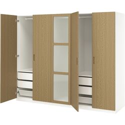 Dulap Ikea Pax/Tonstad rafturi/bare/sertare/cosuri/sticla 250x60x201 (Alb/Furnir Stejar) Thumb