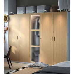 Dulap Ikea Pax/Tonstad rafturi/bare/sertare/cosuri/sticla 250x60x201 (Alb/Furnir Stejar)