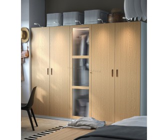 Шкаф Ikea Pax/Tonstad полки/штанги/ящики/корзины/стекло 250x60x201 (Белый/Дубовый Шпон)