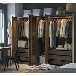 Dulap Ikea Pax/Tonstad rafturi/bare/sertare/cosuri/sticla 250x60x201 (Gri inchis maro/Furnir Stejar Vopsit) Thumb