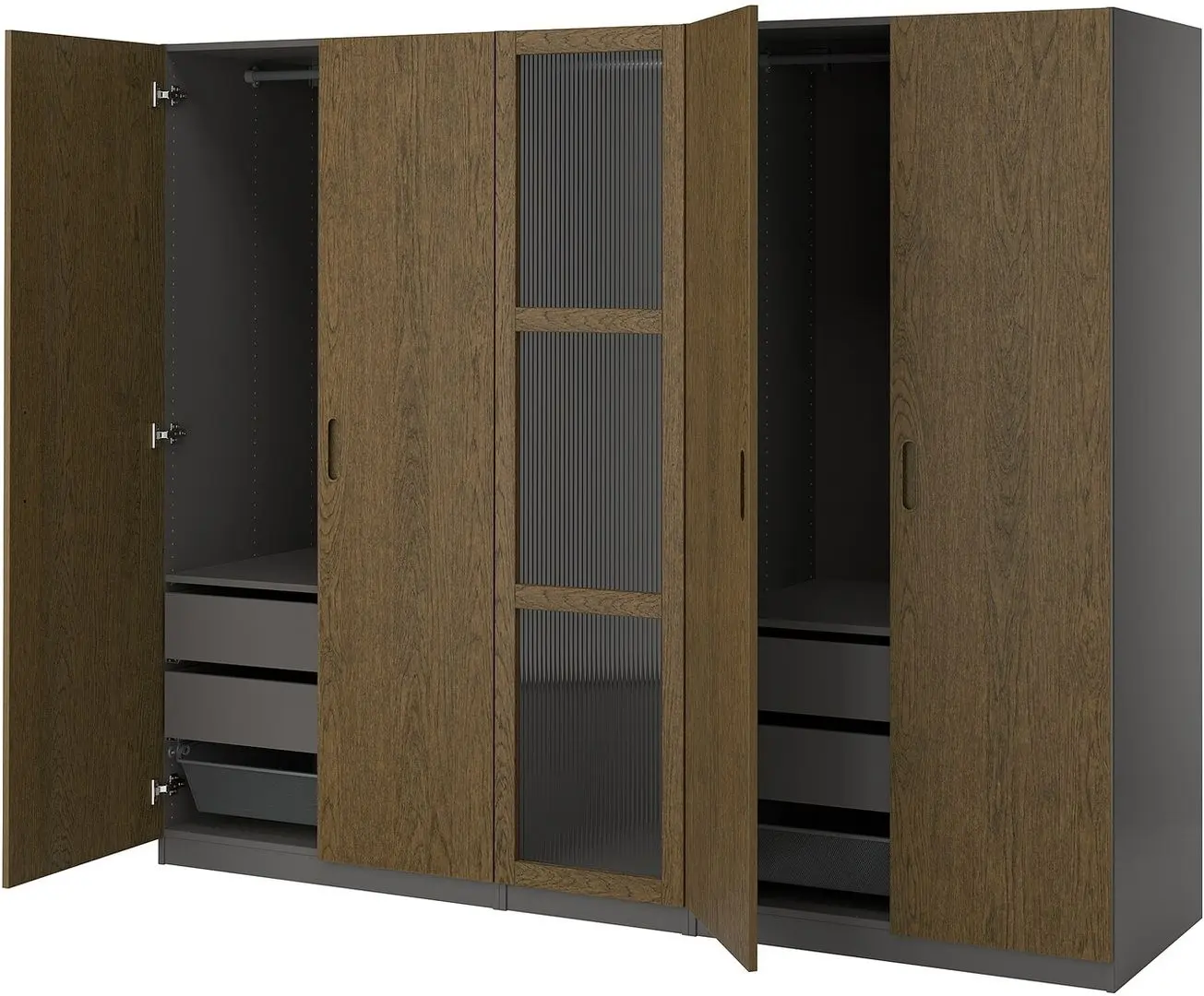 Dulap Ikea Pax/Tonstad rafturi/bare/sertare/cosuri/sticla 250x60x201 (Gri inchis maro/Furnir Stejar Vopsit) - 3