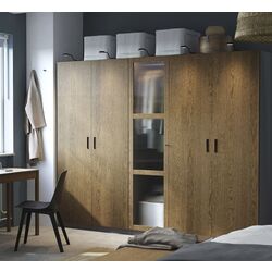 Dulap Ikea Pax/Tonstad rafturi/bare/sertare/cosuri/sticla 250x60x201 (Gri inchis maro/Furnir Stejar Vopsit)