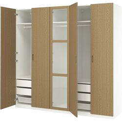 Dulap Ikea Pax/Tonstad rafturi/bare/sertare/cosuri/sticla 250x60x236 (Alb/Furnir Stejar) Thumb