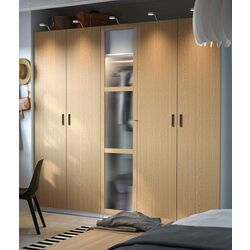 Dulap Ikea Pax/Tonstad rafturi/bare/sertare/cosuri/sticla 250x60x236 (Alb/Furnir Stejar)