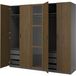 Dulap Ikea Pax/Tonstad rafturi/bare/sertare/cosuri/sticla 250x60x236 (Gri inchis maro/Furnir Stejar Vopsit) Thumb