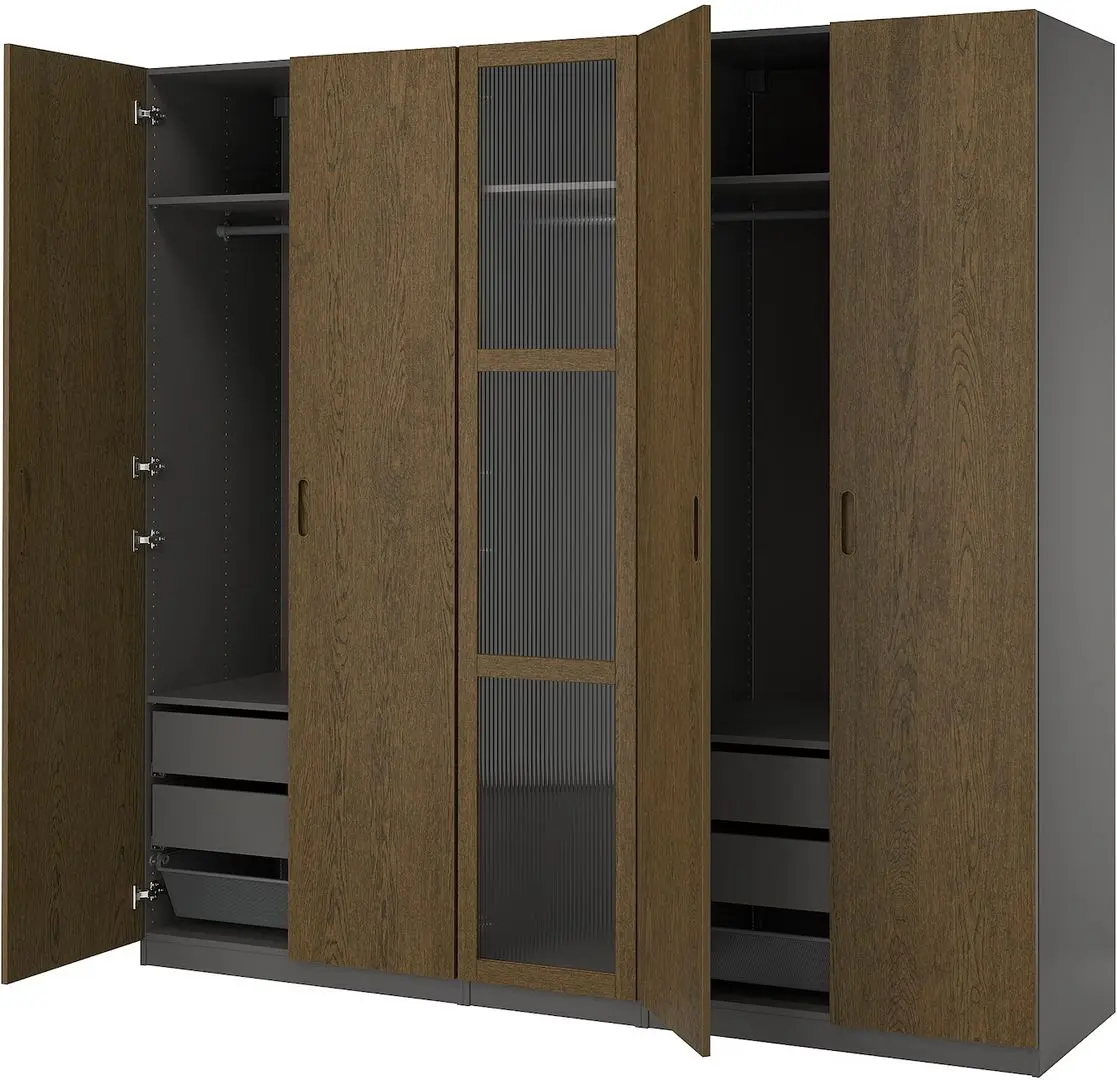 Dulap Ikea Pax/Tonstad rafturi/bare/sertare/cosuri/sticla 250x60x236 (Gri inchis maro/Furnir Stejar Vopsit) - 2