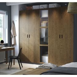 Dulap Ikea Pax/Tonstad rafturi/bare/sertare/cosuri/sticla 250x60x236 (Gri inchis maro/Furnir Stejar Vopsit)