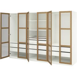 Dulap Ikea Pax/Tonstad rafturi/bare/sertare/sticla 300x60x201 (Alb/Furnir Stejar) Thumb