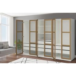 Dulap Ikea Pax/Tonstad rafturi/bare/sertare/sticla 300x60x201 (Alb/Furnir Stejar)