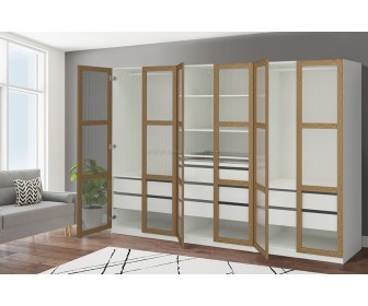 Шкаф Ikea Pax/Tonstad полки/штанги/ящики/стекло 300x60x201 (Белый/Дубовый Шпон)