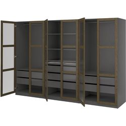 Dulap Ikea Pax/Tonstad rafturi/bare/sertare/sticla 300x60x201 (Gri inchis maro/Furnir Stejar Vopsit) Thumb