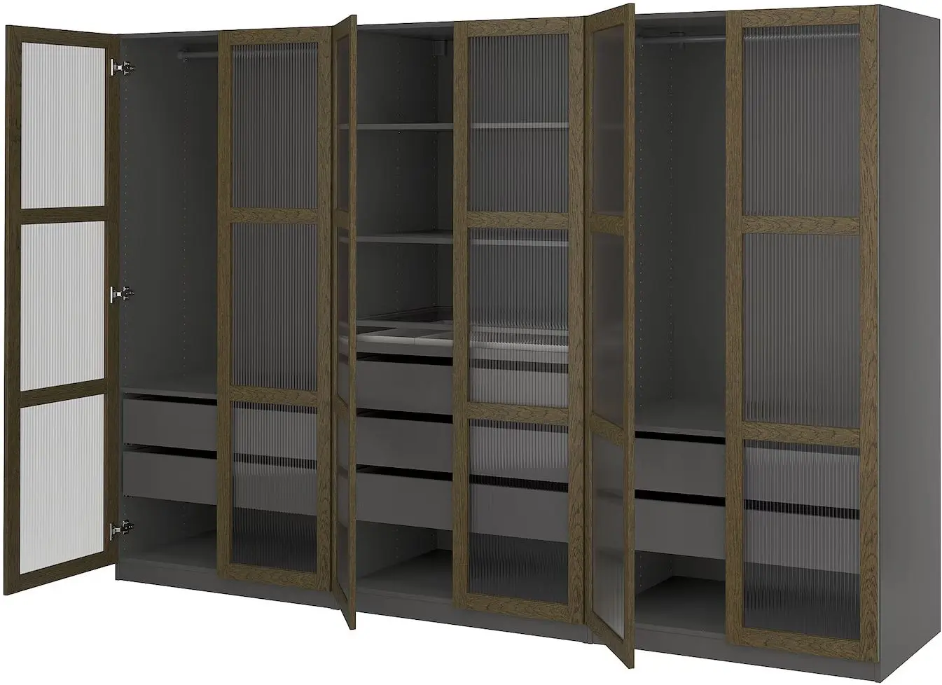 Dulap Ikea Pax/Tonstad rafturi/bare/sertare/sticla 300x60x201 (Gri inchis maro/Furnir Stejar Vopsit) - 2