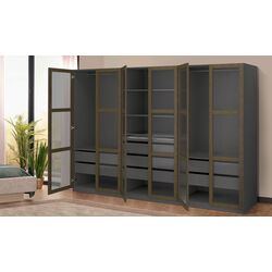 Dulap Ikea Pax/Tonstad rafturi/bare/sertare/sticla 300x60x201 (Gri inchis maro/Furnir Stejar Vopsit)