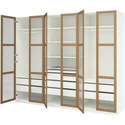 Dulap Ikea Pax/Tonstad rafturi/bare/sertare/sticla 300x60x236 (Alb/Furnir Stejar) Thumb