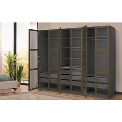 Dulap Ikea Pax/Tonstad rafturi/bare/sertare/sticla 300x60x236 (Gri inchis maro/Furnir Stejar Vopsit)