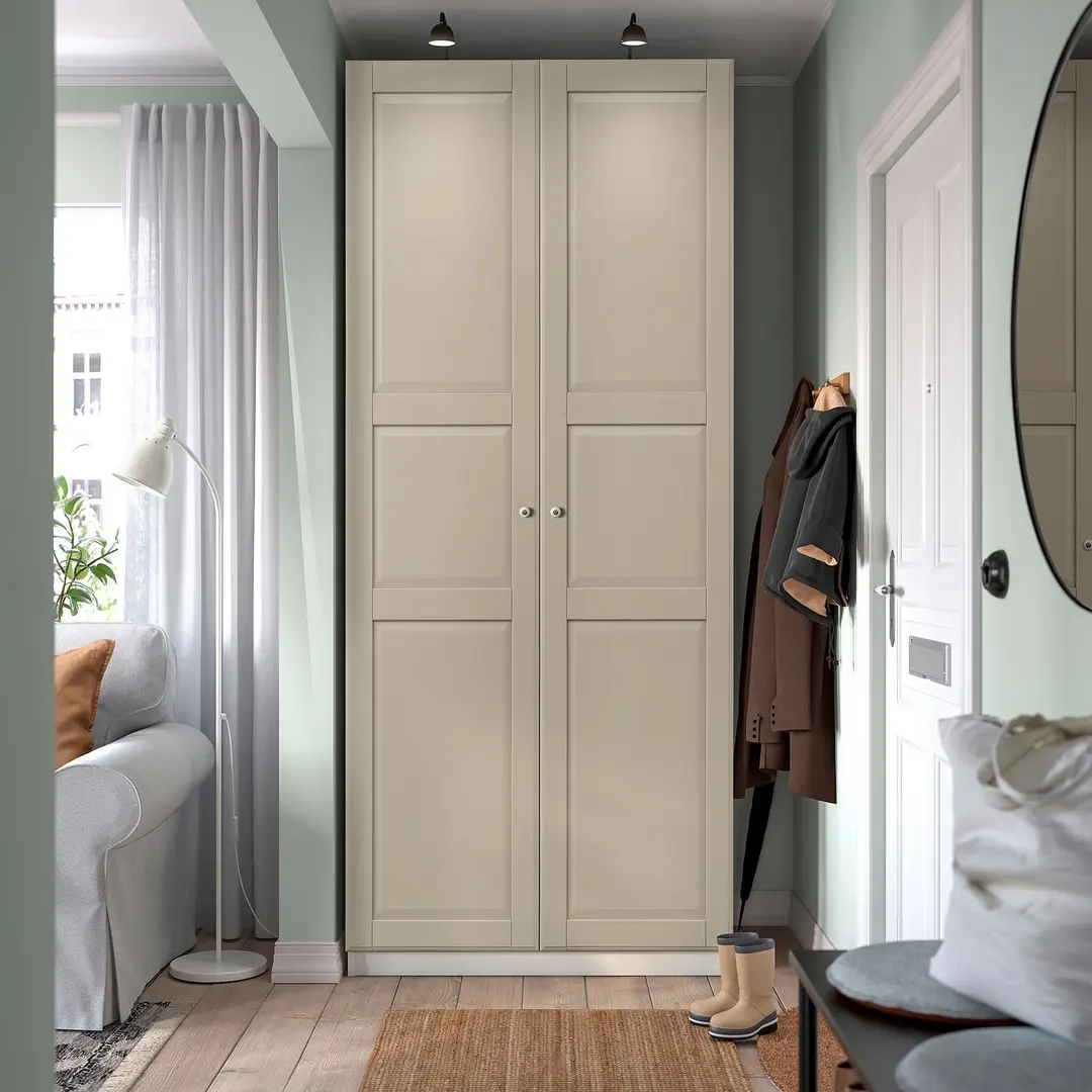 Шкаф Ikea Pax/Tyssedal полка/штанга/полки для обуви 100x38x236 (Белый/Серо-бежевый)