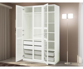 Шкаф Ikea Pax/Tyssedal полки/штанга/ящики/корзины/стекло 150x60x236 (Белый)