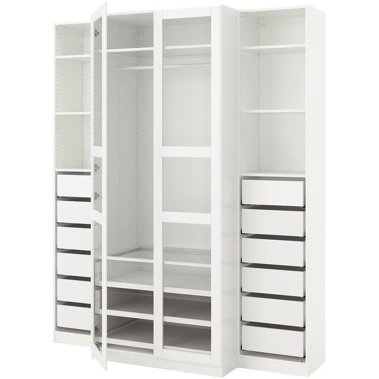 Шкаф Ikea Pax/Tyssedal полки/штанга/ящики/стекло 200x60x236 (Белый ...