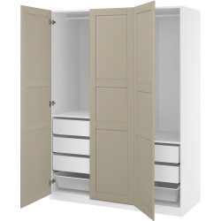 Шкаф Ikea Pax/Tyssedal полки/штанги/ящики/корзины 150x60x201 (Белый/Серо-бежевый) Thumb