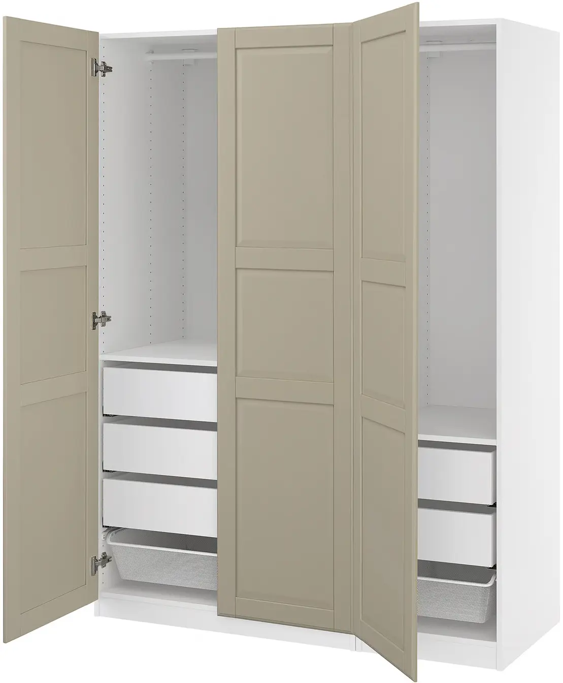 Шкаф Ikea Pax/Tyssedal полки/штанги/ящики/корзины 150x60x201 (Белый/Серо-бежевый) - 3